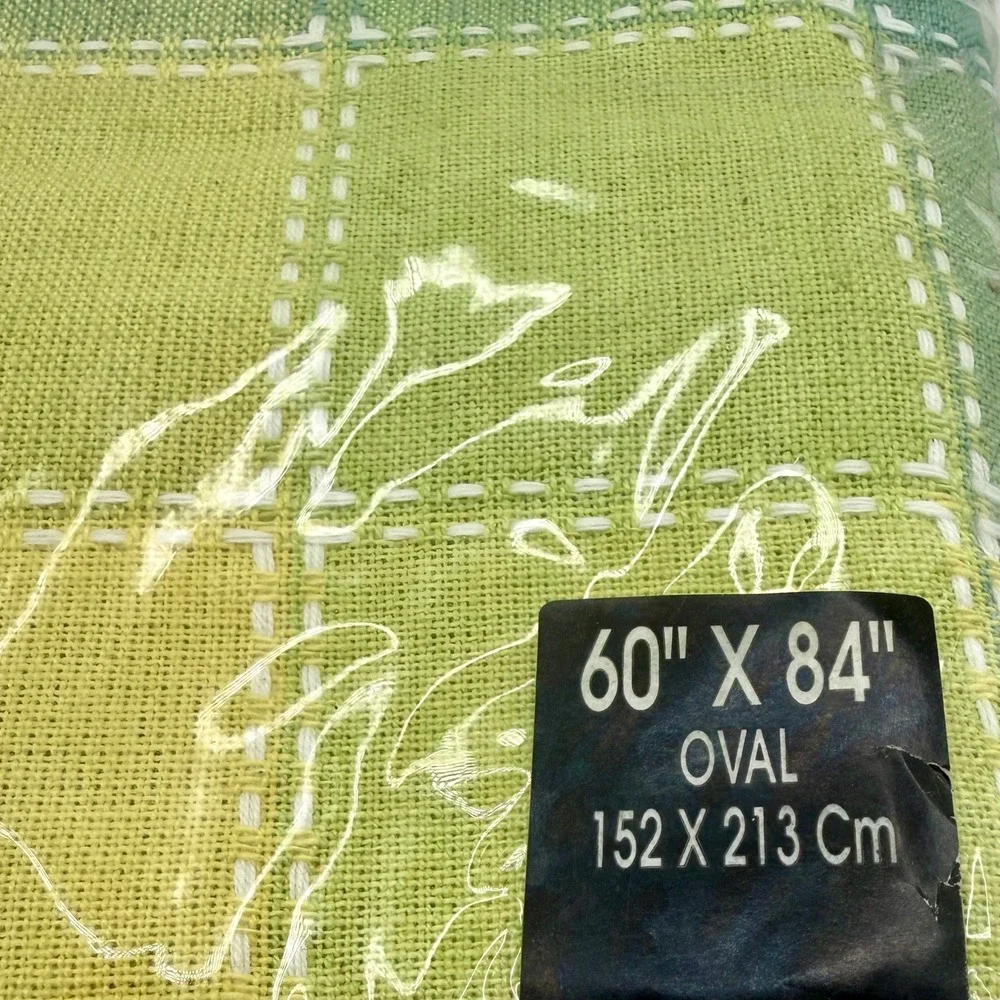 Casual Style 60x84 Oval 100% Cotton Tablecloth Green Yellow Plaid New Sealed
